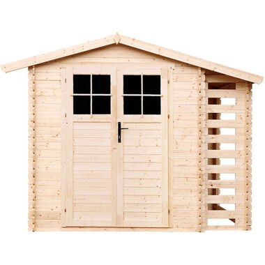 Gartenhaus mit Brennholzregal aus Holz 4,47