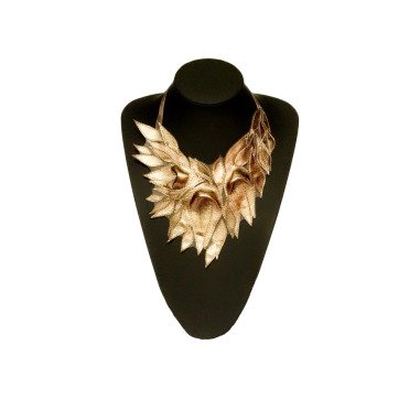 Gold Leder Halskette, Lange Mode Collier, Boho Schmuck