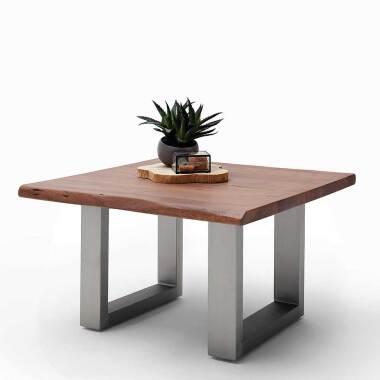 Massivholzcouchtisch aus Edelstahl & Sofa Baumkanten Tisch in Walnussfarben