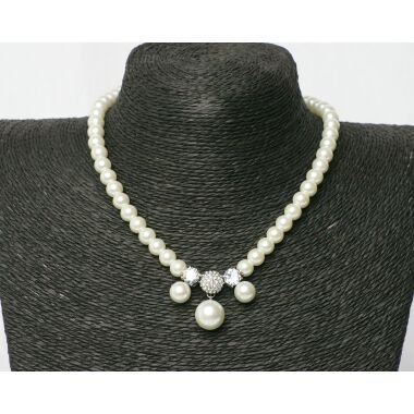 Perlenkette in Weiß & Perlen Kette Halskette weiß Zirconia Steine transparent