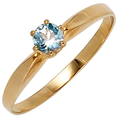 SIGO Damen Ring 585 Gold Gelbgold 1 Aquamarin hellblau blau Goldring