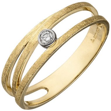 SIGO Damen Ring 585 Gold Gelbgold bicolor eismatt 1 Diamant Brillant Diamantring