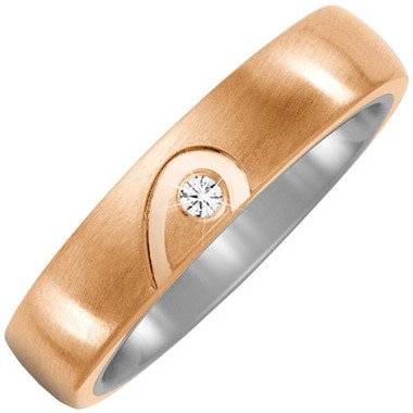 Titanschmuck in Gold & SIGO Partner Ring Halbes Herz aus Titan und Bronze 1 Diamant Brillant