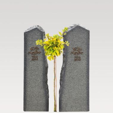 Zweiteiliges Granit Grabmal für ein Einzelgrab mit Rosenbaum Magnus Rosa
