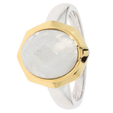 Bicolor-Ring aus 925 Silber & Solitär-Ring, Rainbow Mondstein,Silber 925