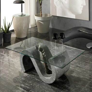 Designtisch aus Glas & Design Couchtisch aus Stein und Glas S-förmig