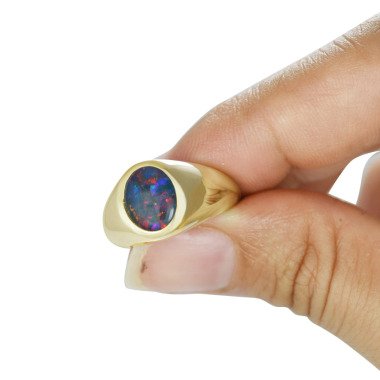 Edelstein Mens Siegel Opal Ring 18K 14K Gold