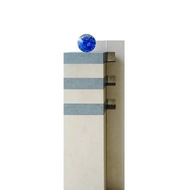 Grabstein mit Glas & Grabstein Naturstein farbig Glas Kugel blau Orvinio