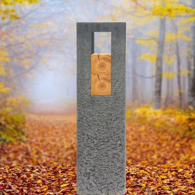 Günstiger Grabstein aus Holz & Granit Grabstein Stele Doppelgrab mit Holz Celenta Legno