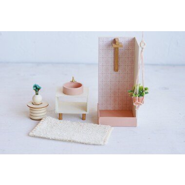Holztisch in Weiß & Miniatur Badezimmer Set Für Puppenhaus Holzspielzeug