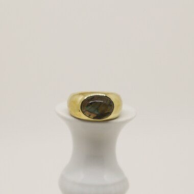 Labradorit-Ring mit Stein & Großer Breiter Labradorit Ring Mit Ovalem