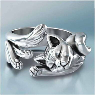 Mode Antik Silber Katze Ring Mode Herren