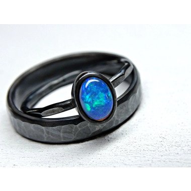Opal Ring Set, Verlobungsring Ehering Feiner Opalring Zierlicher Silber