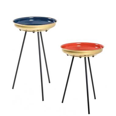 Retro-Tisch & Retro Beistelltische aus Stahl Blau Rot Gold (zweiteilig)