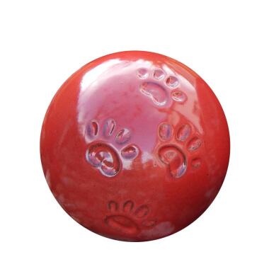 Rote kugelförmige Urne mit Pfoten-Motiv für