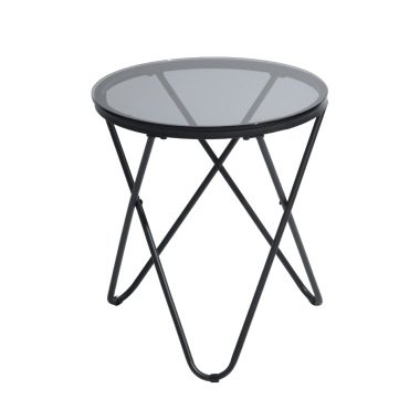 Schwarzer Tisch aus gehärtetem Glas, runder Nachttisch
