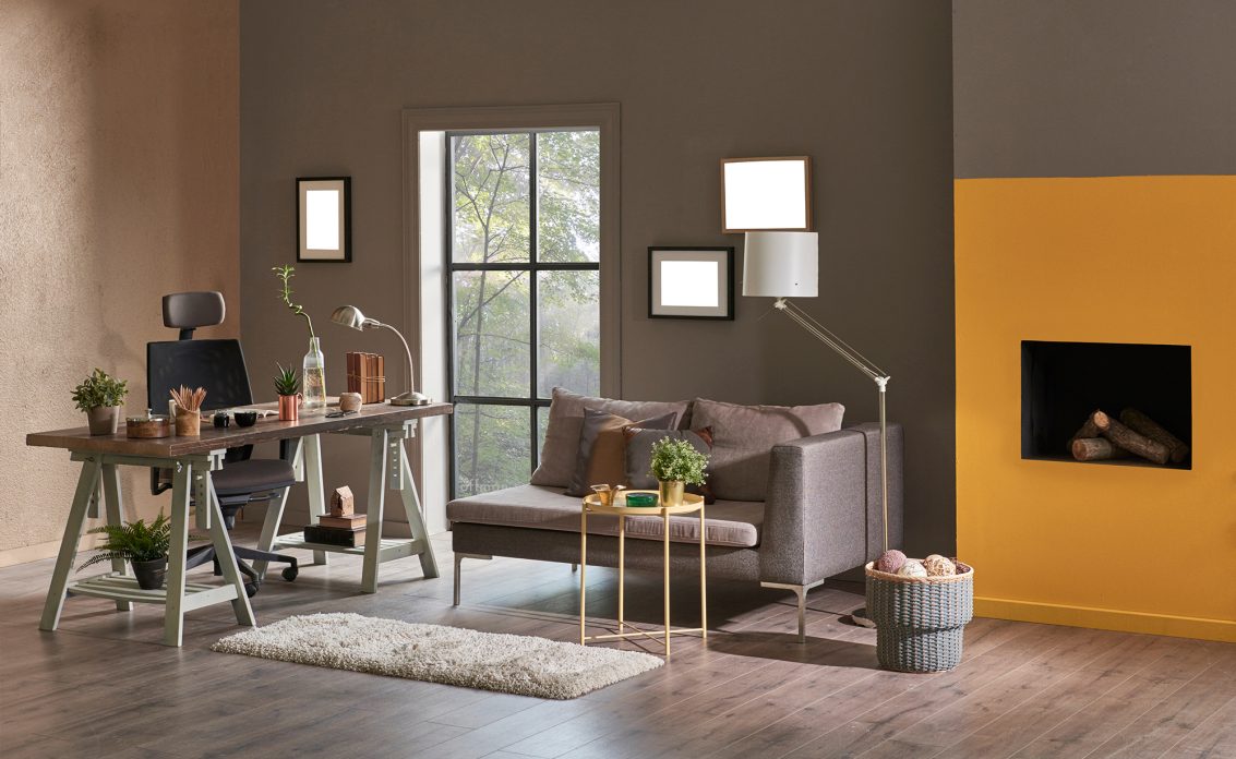 Arbeitszimmer Idee mit Beispiel – Modern eingerichtetes Arbeitszimmer mit Sitzecke und Kamin – S...