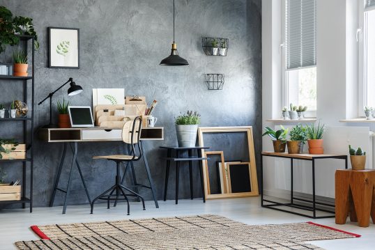 Moderner Arbeitsplatz Idee – Industrialstyle – Metall trifft Holz – Schreibtisch mit Schublade...