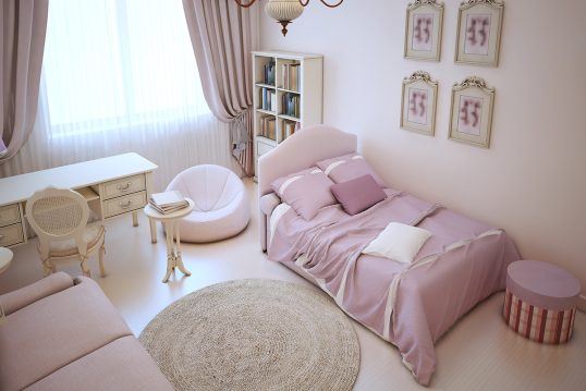 Barockes Kinderzimmer für Mädchen Idee ganz in rosa – rosa Kinderbett mit rosa Kinderbettwäsche...