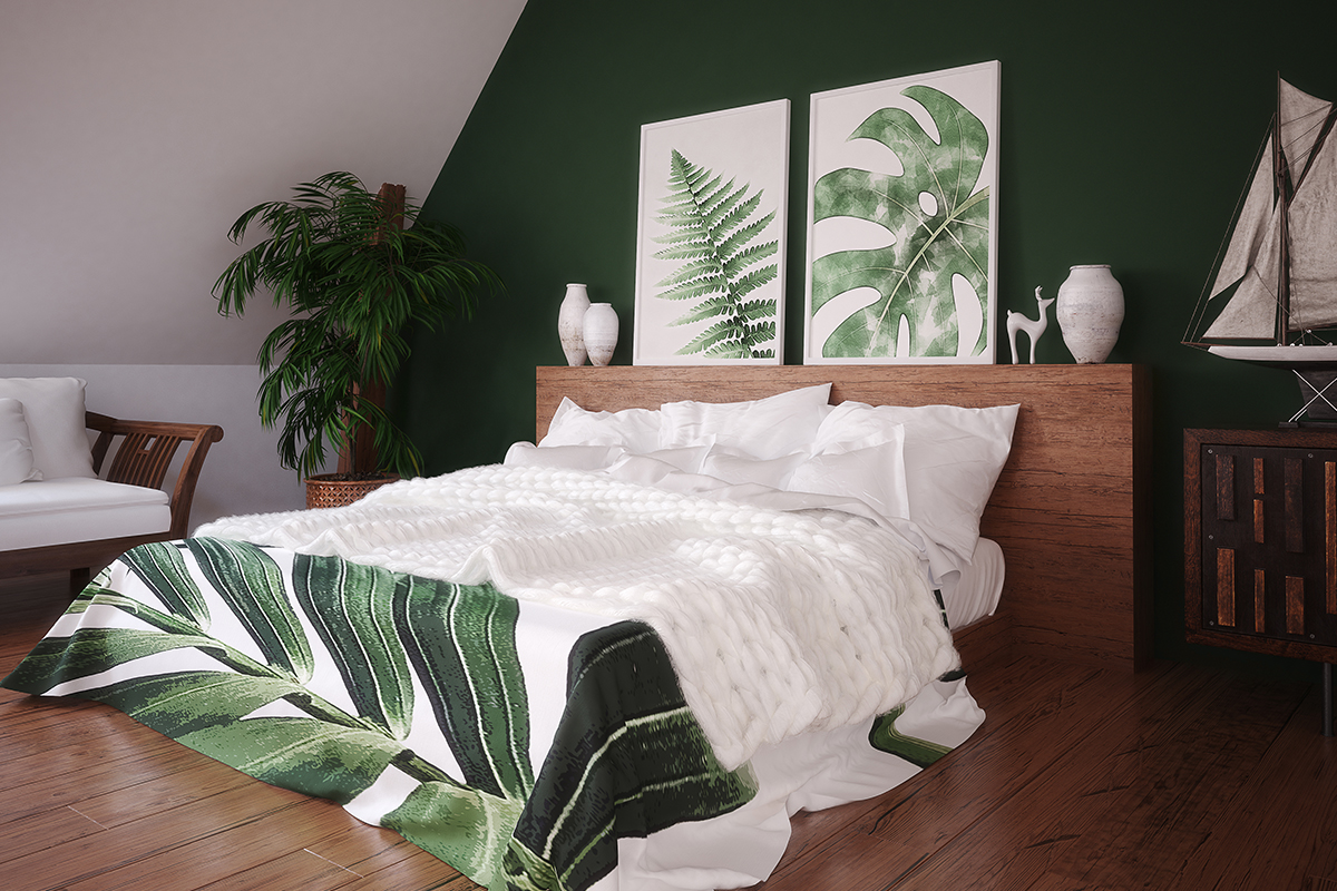 schlafzimmer idee im dachgeschoss mit grüner wa