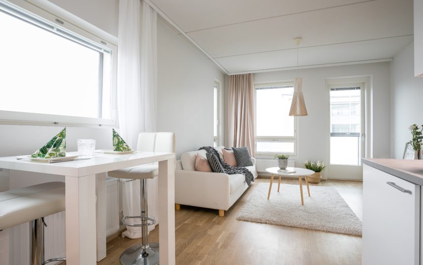 Modern eingerichtetes 1 Raum Appartement – Wohnidee mit Tresentisch & Barhockern